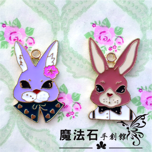 DIY韓國飾品 手鏈項鏈配件合金小掛件 兔子公爵與夫人吊飾